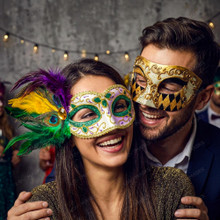 Venetian Masquerade Mask Gold Harlequin and Feathered Mardi Gras Eye Masks for Couples