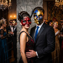 Day of the Dead Masquerade Masks and Red Devil Horn Mask For Masquerade Couple's Masks