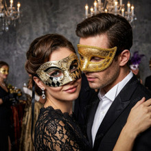 Gold and Black Harlequin Venetian Masquerade Costume Mask For Couple