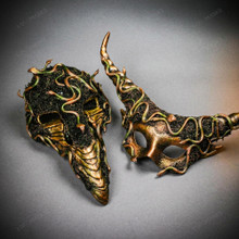Gold Green Medusa Snake Masquerade Couple's Party Masks