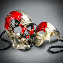 Red and Silver Phantom and Dead of The Dead Skull Masquerade Mask Couple Mask