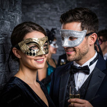 Men and Women Masquerade Mask Gold Black Harlequin Silver Glitter Elegant Venetian Eye Mask