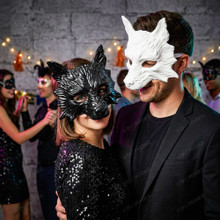 White & Black Wolf Animal Halloween Masquerade Couple Mask