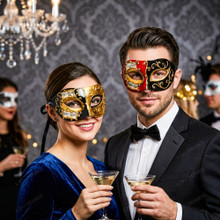Black Gold & Red Venetian Phantom Musical Half Face Masquerade Couple Mask Set