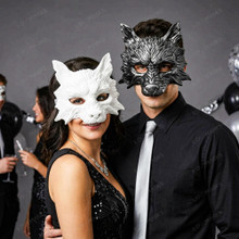 White & Silver Wolf Animal Halloween Masquerade Couple Mask