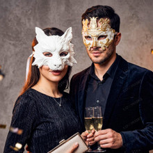 White Wolf Animal Masquerade  White Gold Pegasus Warrior Masquerade Couple Mask Set
