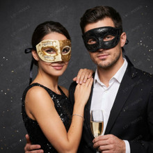 Venetian Musical Ivory & Black Glitter Venetian Eye Mask Couple Masquerade Set