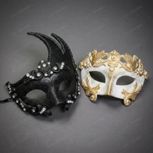Black Swan Lunar Crystal Mask & White Gold Winged Warrior Masquerade Couple Mask Set