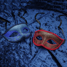 Classic Glitter Venetian Masquerade Mask Blue and Red - Couple - 2