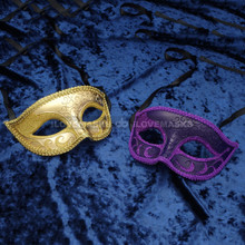 Classic Glitter Venetian Masquerade Mask Gold and Purple - Couple - 2