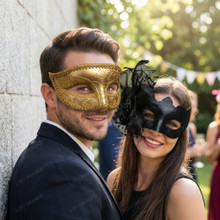 Black and Gold Venetian Masquerade Mask Pair