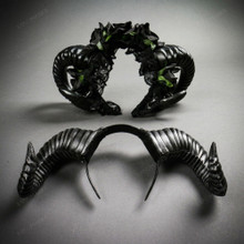 Gothic Floral Horn Masquerade Headband - Black Silver