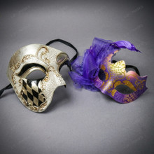 Venetian Couple Masquerade Masks - Silver & Gold