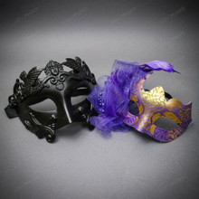 Roman and Glitter Couples Masquerade Mask - Black Gold