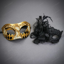 Couples Phantom and Silver Flower Masquerade Masks
