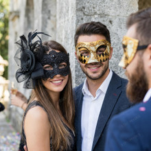 Venetian Harlequin and Floral Lace Masquerade Masks