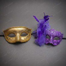 Black and Gold Venetian Masquerade Mask Pair