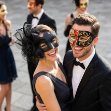 Venetian Musical Lace Masquerade Mask - Red Black Gold