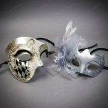 Venetian Couple Masquerade Masks - Harlequin & Purple