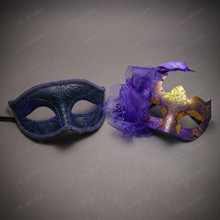 Elegant Venetian Floral Side Feather Flower Women Masquerade Eyes Mask - Purple Gold