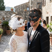 Roman Pegasus And Glitter Feather Couples Masquerade Masks - Black and White Silver