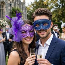 Elegant Glitter Lace Feather Jeweled Tulle Women Masquerade Eye Masks - Purple Dark Purple