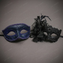 Elegant Venetian Glitter Lace and Scrollwork Women Masquerade Eye Masks - Purple Black