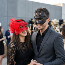 Imperial Roman Greek And Floral Lace Feather Couple Masquerade Mask - Black Red