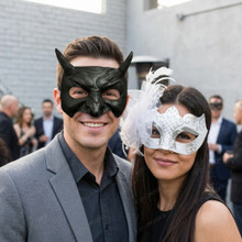 Devil Horned and Elegant Feathered Venetian Glitter Mens Womens Masquerade Masks - Black White