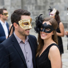 Elegant Music Note And Black Side Flower Venetian Masquerade Mask - Gold Black White