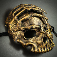Halloween Skull with Key Venetian Masquerade Half Face Mask - Gold