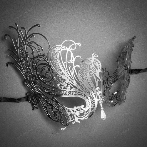 Venetian Swan Party Masquerade Mask With Rhinestones And Bling Silver