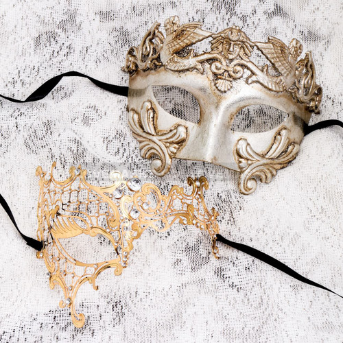 Silver Metallic Full Face Roman and Gold Silver Phantom Mask for Couple