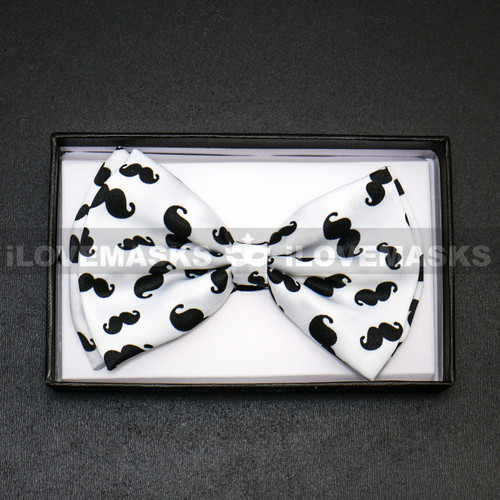 Bow Tie - Black Mustache / White