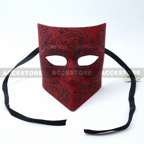 Bauta Mask With Black Glitter Venetian Mask-Red Leopard