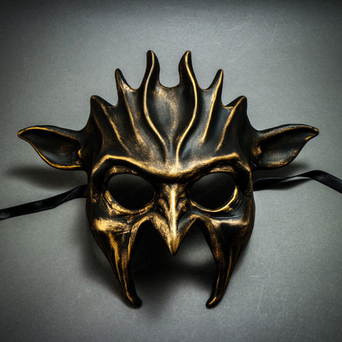 Fire Flame Demon Metallic Masquerade Mask - Black Gold