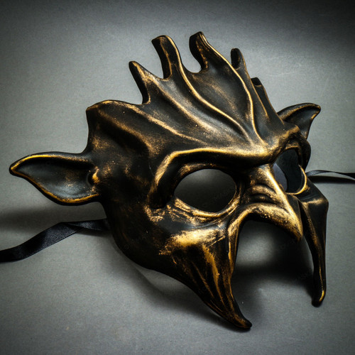 Fire Demon Metallic Masquerade Mask - Gold