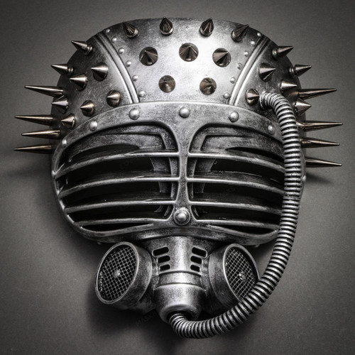 Metallic Steampunk Spike Gas Mask Full Face Masquerade Submarine - Silver - 1