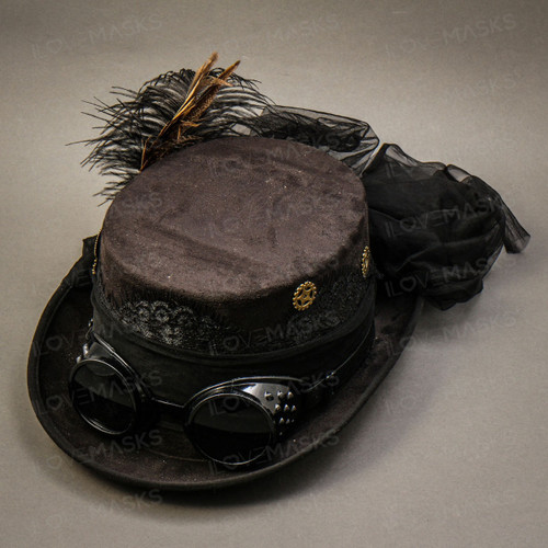 Steampunk Victorian Feather Top Hat - Black