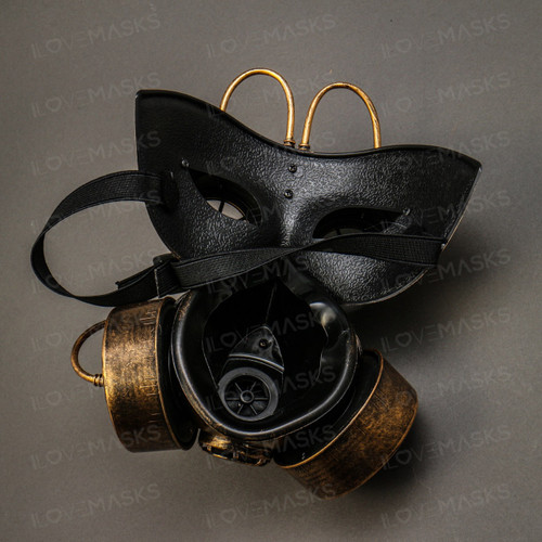 Download Goggle and Gas Mask Steampunk Half Face Mask - Gold