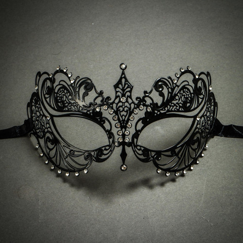 Charming Princess Venetian Masquerade Mask With Diamonds - Black