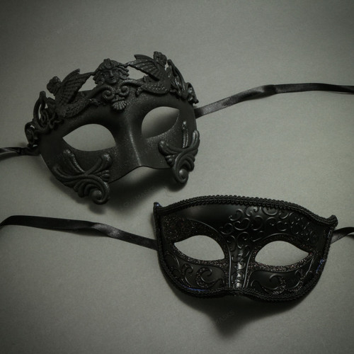 Black Elegant Greek Warrior Roman Half Face Mask Masquerades for Couple