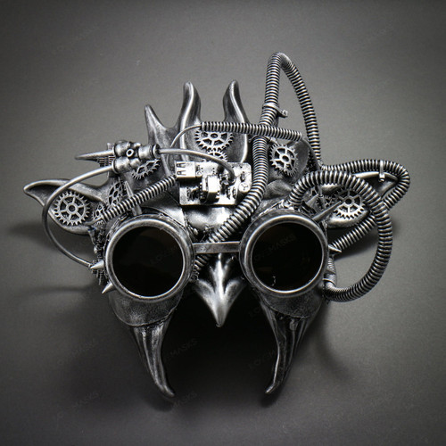 Steampunk Demon Devil Satan Masquerade Mask - Black Silver