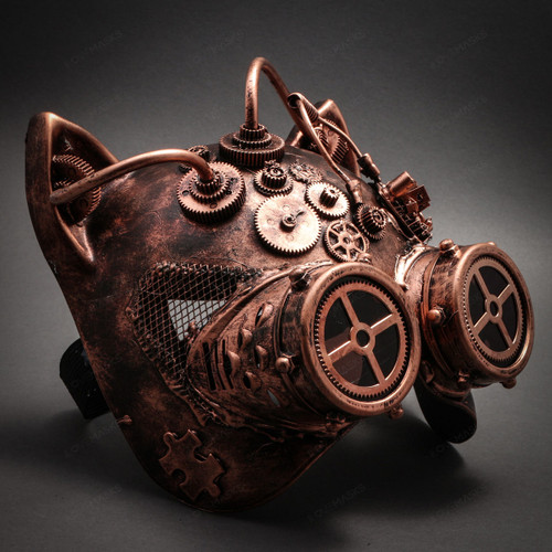 Metallic Steampunk Goggles Venetian Gatto Cat Mask Masquerade - Copper