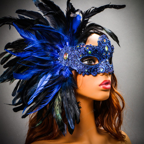 Luxury Venice Women Carnival Masquerade Venetian Mask with side Feather ...
