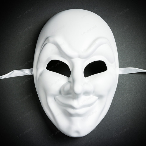 Jester Joker Halloween Masquerade Full Face Mask - White (Front)