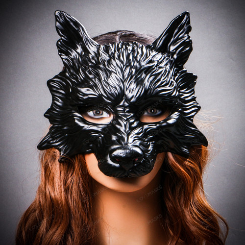 Wild Wolf Animal Steampunk Full Face Masquerade Mask - Black Copper