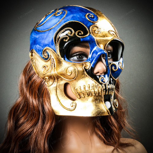 Day of the Dead Full Face Skull Gold Black Venetian Halloween Masquerade  Mask