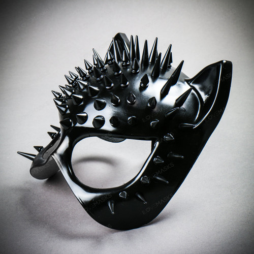 Cat Mask Masquerade Masks Steampunk Spikes Face Mask Costume Cosplay Black  Hallo