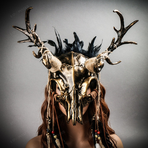Devil Horn Skull Ghost Masquerade - Black Gold